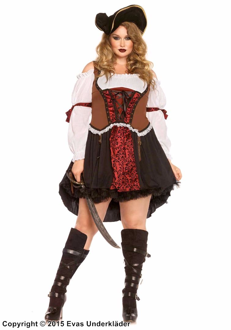 Female pirate captain, costume dress, lacing, cold shoulder, XL to 4XL